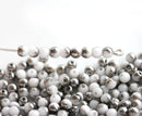 3mm White czech glass beads Dark Metallic Grey luster - 8g