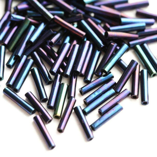 Dark Iris Blue Toho Bugle beads size 3, Metallic Nebula N 82, 9mm glass beads - 10g