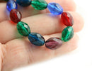 11x8mm Glass beads mix in Jewel tones, Dark Blue, Teal, Purple oval bead - 20Pc