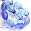 11x8mm Sapphire Blue barrel shaped beads, czech glass fire polished oval beads - 20Pc