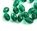 11x8mm Teal Green barrel beads, czech glass fire polished oval beads - 20Pc