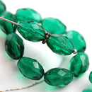 11x8mm Teal Green barrel beads, czech glass fire polished oval beads - 20Pc