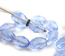 11x8mm Light Sapphire Blue barrel czech glass fire polished oval beads - 20Pc