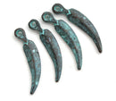 4pc Curvy Feather patina charms, Green Patina