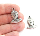 2pc Antique Silver Buddha face charms