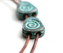 2pc Two hole Spiral Beads, Green patina Spiral Ornament