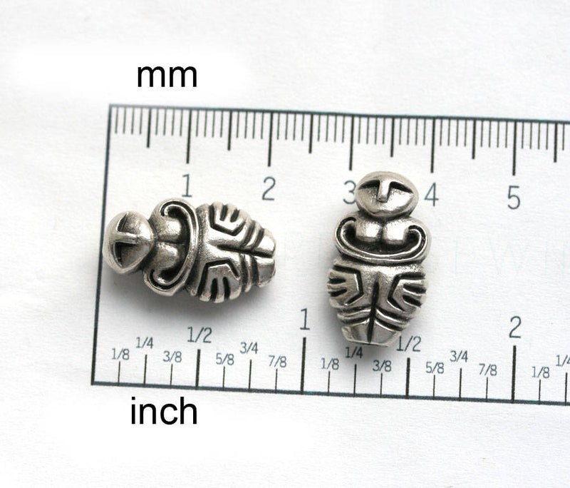 2pc Primitive goddess antique silver beads, Neolithic Idol