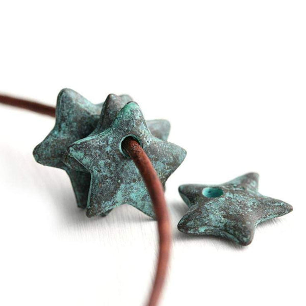 4pc Primitive Copper Star charms Green patina 13mm