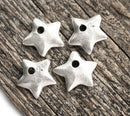 4pc Primitive Antique Silver Star charms 13mm