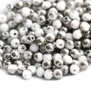 3mm White czech glass beads Dark Metallic Grey luster - 8g