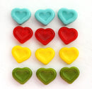 14mm Bright Heart beads mix Turquoise, Red, Yellow, Green - 12pc