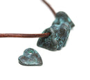 5pc Primitive Copper Heart charms Green patina 10mm