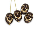 15x10mm Brown Glass Skull beads Golden Halloween decor Czech glass beads - 4Pc
