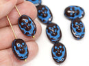 15x10mm Brown Blue Glass Skull beads Halloween decor Czech glass beads - 4Pc