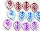 18mm Large leaf beads mix White czech glass leaves top drilled - 12Pc