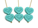 14mm Turquoise Heart Czech glass beads for jewelry making - 8pc