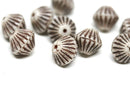 11mm White Brown striped czech glass large bicone beads, 10pc