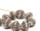 11mm White Brown striped czech glass large bicone beads, 10pc