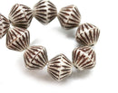 11mm White Brown striped czech glass large bicone beads, 10pc