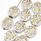 17mm White Gold glass beads with golden ornament - 8Pc