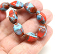 13x9mm Blue Red twisted czech glass barrel beads 8Pc
