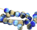 6mm Blue Beige round Melon czech glass beads - 30Pc