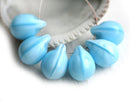 6Pc Blue glass drops, Opaque blue teardrop czech beads briolettes - 10x14mm