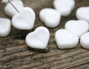 14mm White Heart beads, Czech glass Opaque White - 10pc
