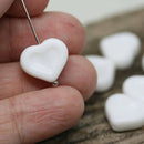 14mm White Heart beads, Czech glass Opaque White - 10pc