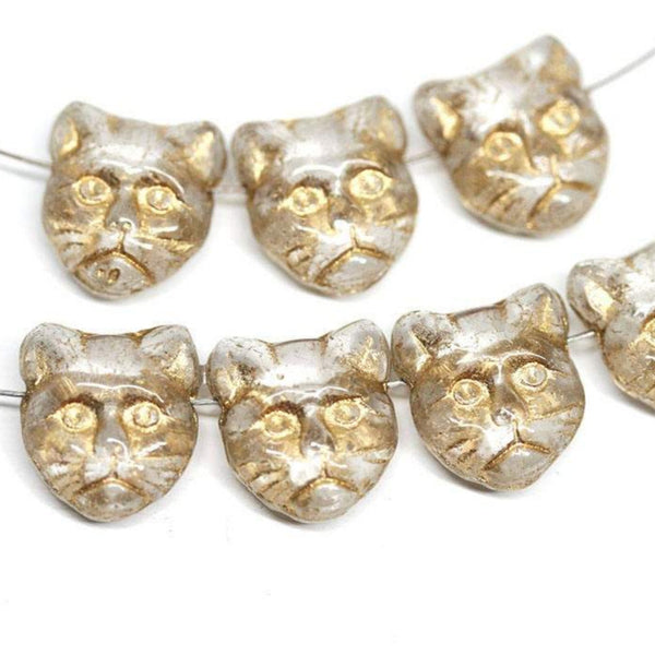 8pc Golden Cat beads Crystal Clear czech glass