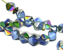 6mm Mixed Blue bicone beads Rainbow luster Czech glass Metallic - 30Pc