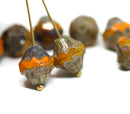 11x10mm Yellow Orange bicone beads Baroque czech glass Picasso Fire polished - 4pc