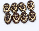 15x10mm Brown Glass Skull beads Golden Halloween decor Czech glass beads - 4Pc
