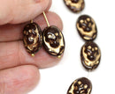 15x10mm Brown Glass Skull beads Golden Halloween decor Czech glass beads - 4Pc