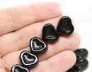 14mm Jet Black Heart Czech glass beads - 8pc