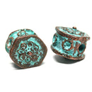 2pc Copper Hexagon beads Green patina 2mm hole
