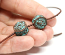 2pc Copper Hexagon beads Green patina 2mm hole
