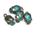 4pc skull charms Green Patina Copper 18mm