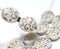 17mm White Gold glass beads with golden ornament - 8Pc
