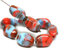 13x9mm Blue Red twisted czech glass barrel beads 8Pc
