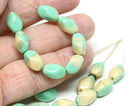 11x7mm Turquoise Green beige oval czech glass barrel Druk oval twist beads - 20Pc