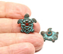 2pc Green patina Turtle charms with hole