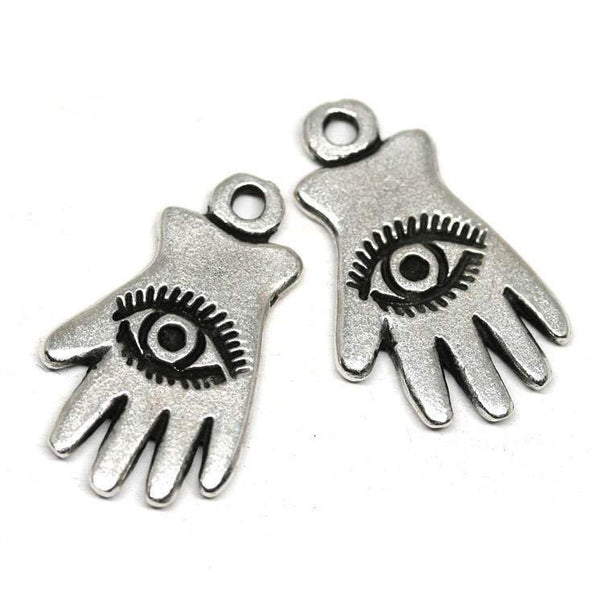 2pc Antique silver Hand with Eye charms