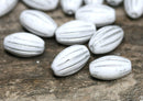 14x8mm White oval Large czech glass barrel beads Silver wash - 8Pc