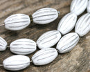 14x8mm White oval Large czech glass barrel beads Silver wash - 8Pc