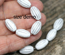 14x8mm Dark Bronze oval carved large czech glass barrel beads Luster coating - 8Pc