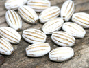 14x8mm White oval Large czech glass barrel beads Gold wash - 8Pc