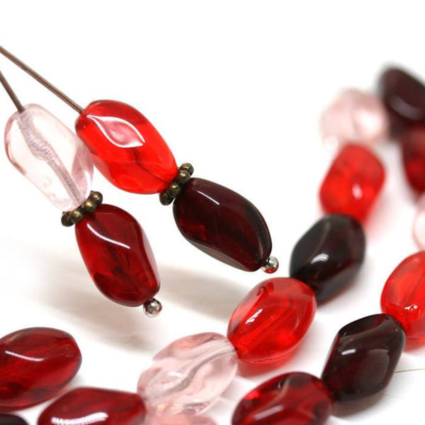 11x7mm Red Pink glass beads mix Twist barrel beads - 20Pc