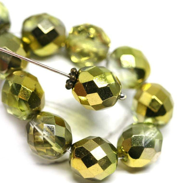 10mm Golden coated round czech glass beads fire polished - 10pc