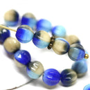 6mm Blue Beige round Melon czech glass beads - 30Pc